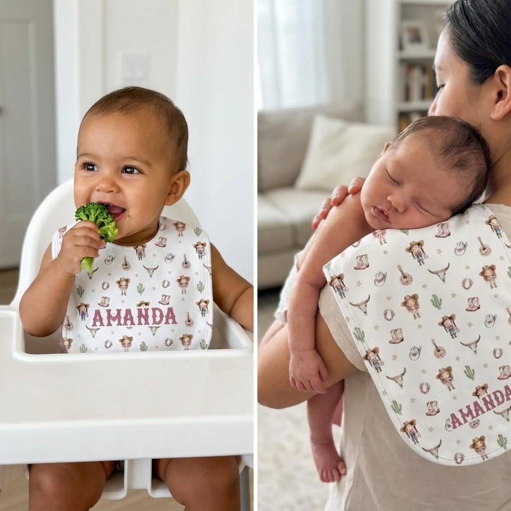 Personalized Bib and Burp Cloths in Western Girl