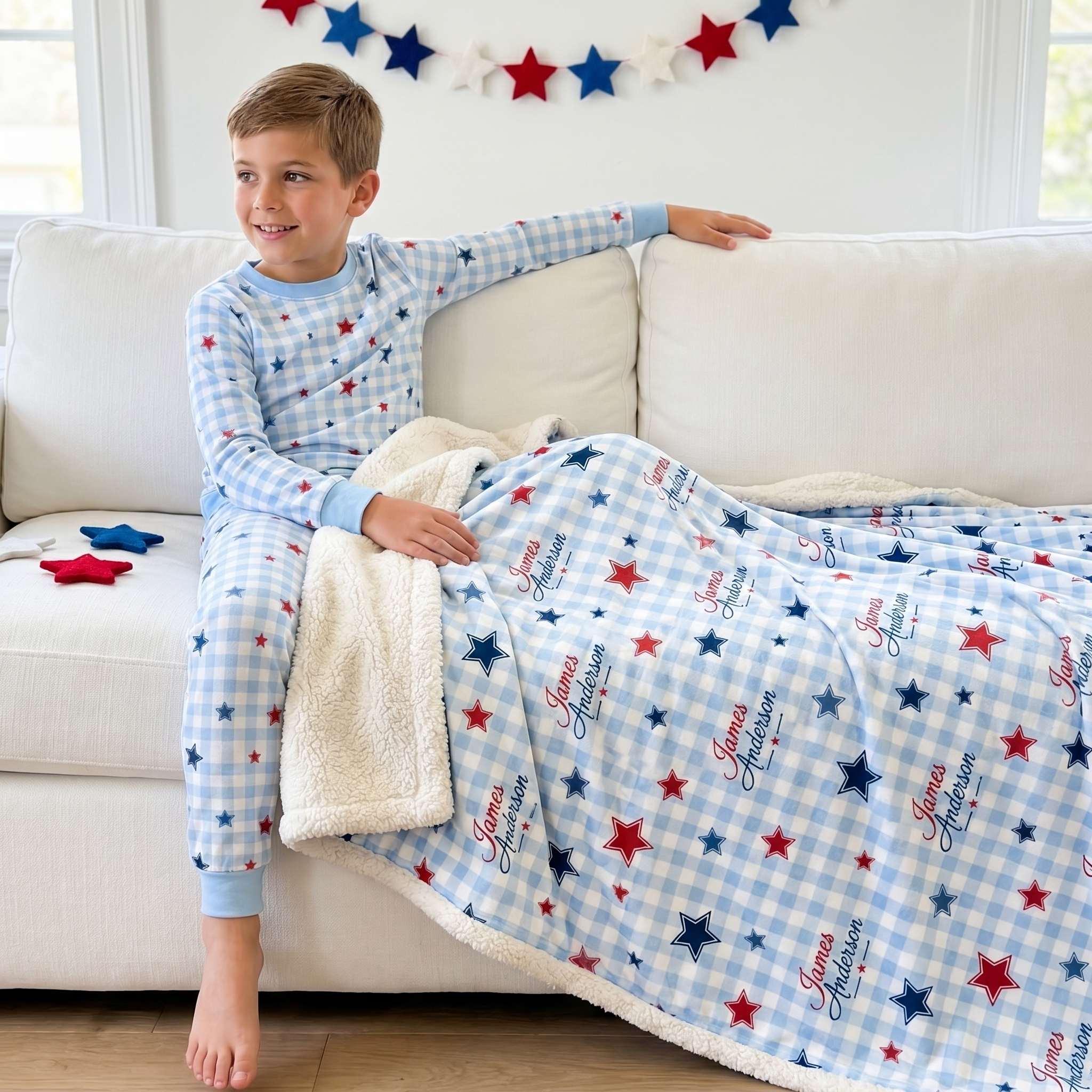 Personalized Blankets in Red, Blue and Star