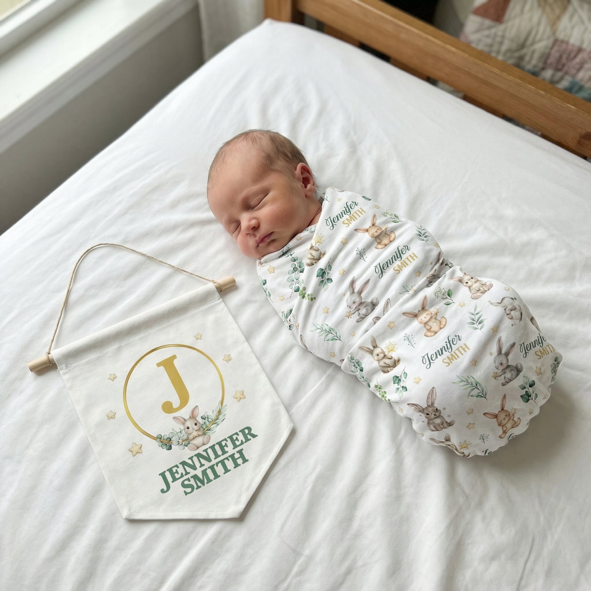 Personalized Pennant in Bunny Garden