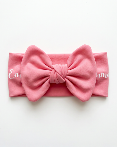 Personalized Bow Headband in Rose Pink