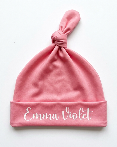 Personalized Knotted Hat in Rose Pink