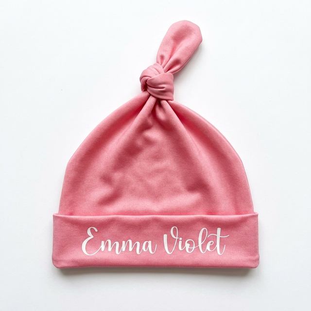 Personalized Knotted Hat in Rose Pink