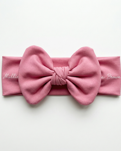 Personalized Bow Headband in Mauve Pink