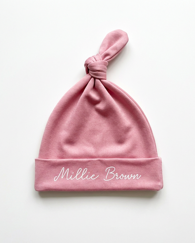 Personalized Knotted Hat in Mauve Pink