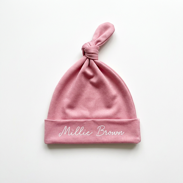Personalized Knotted Hat in Mauve Pink