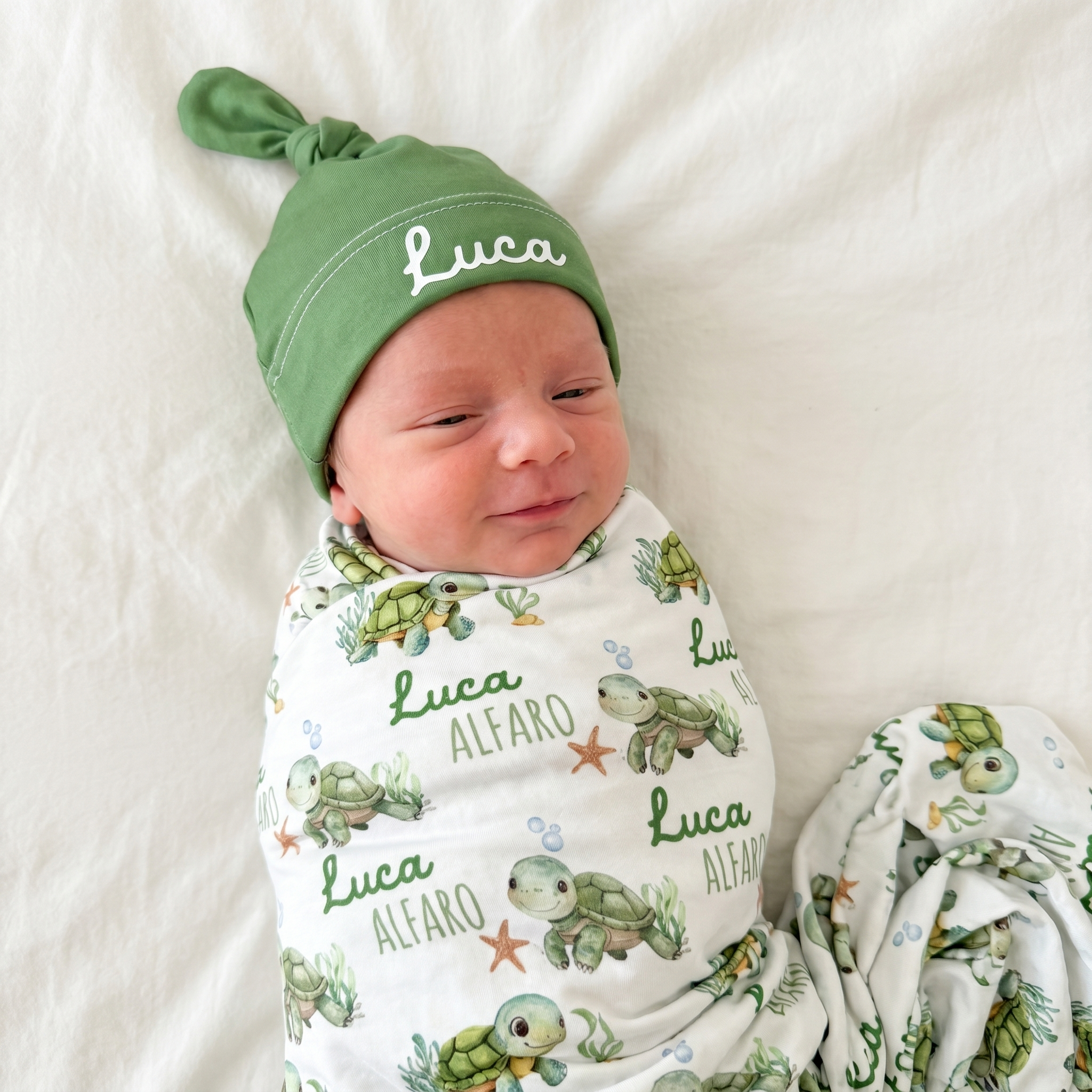 Personalized Knotted Hat in Green