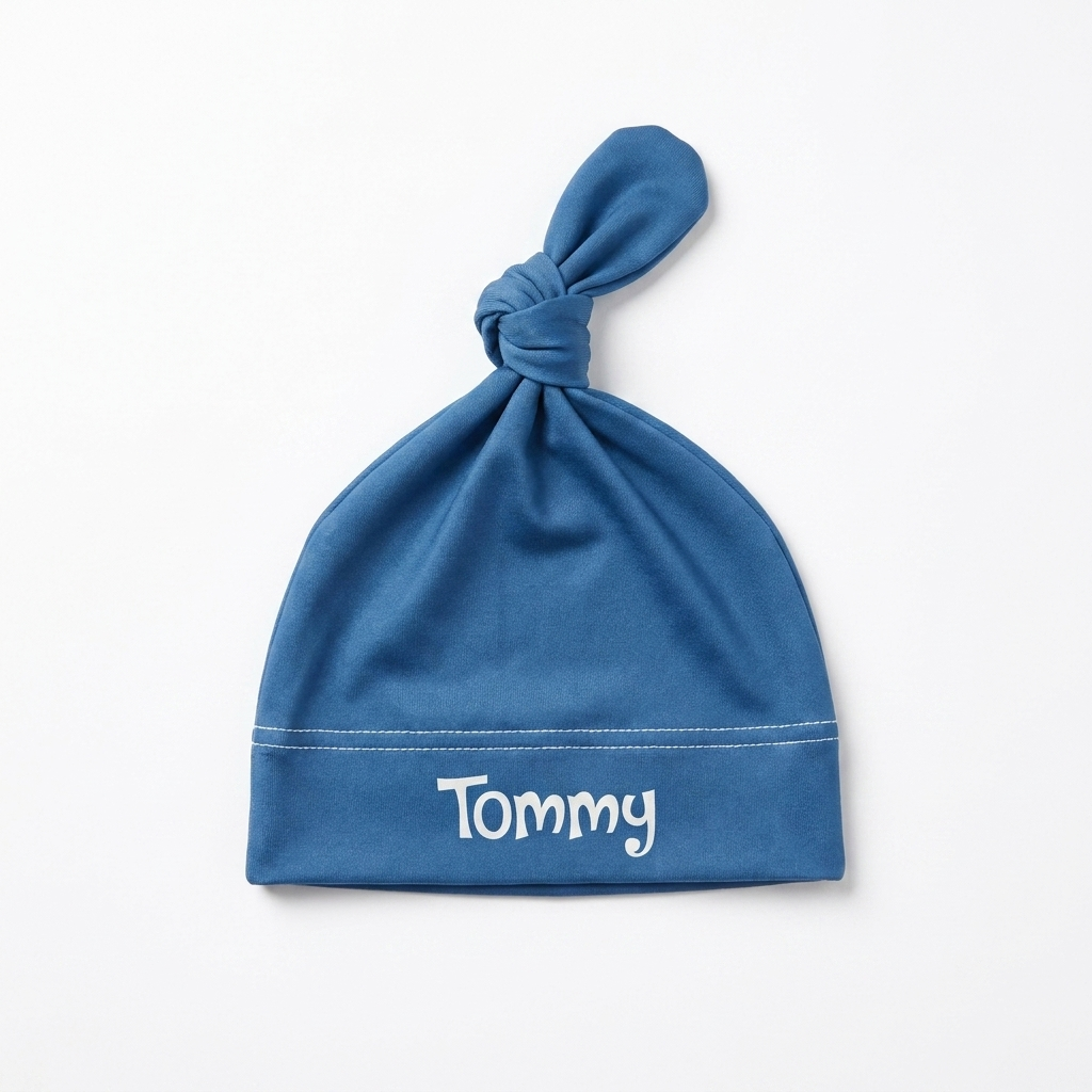 Personalized Knotted Hat in Ocean Blue