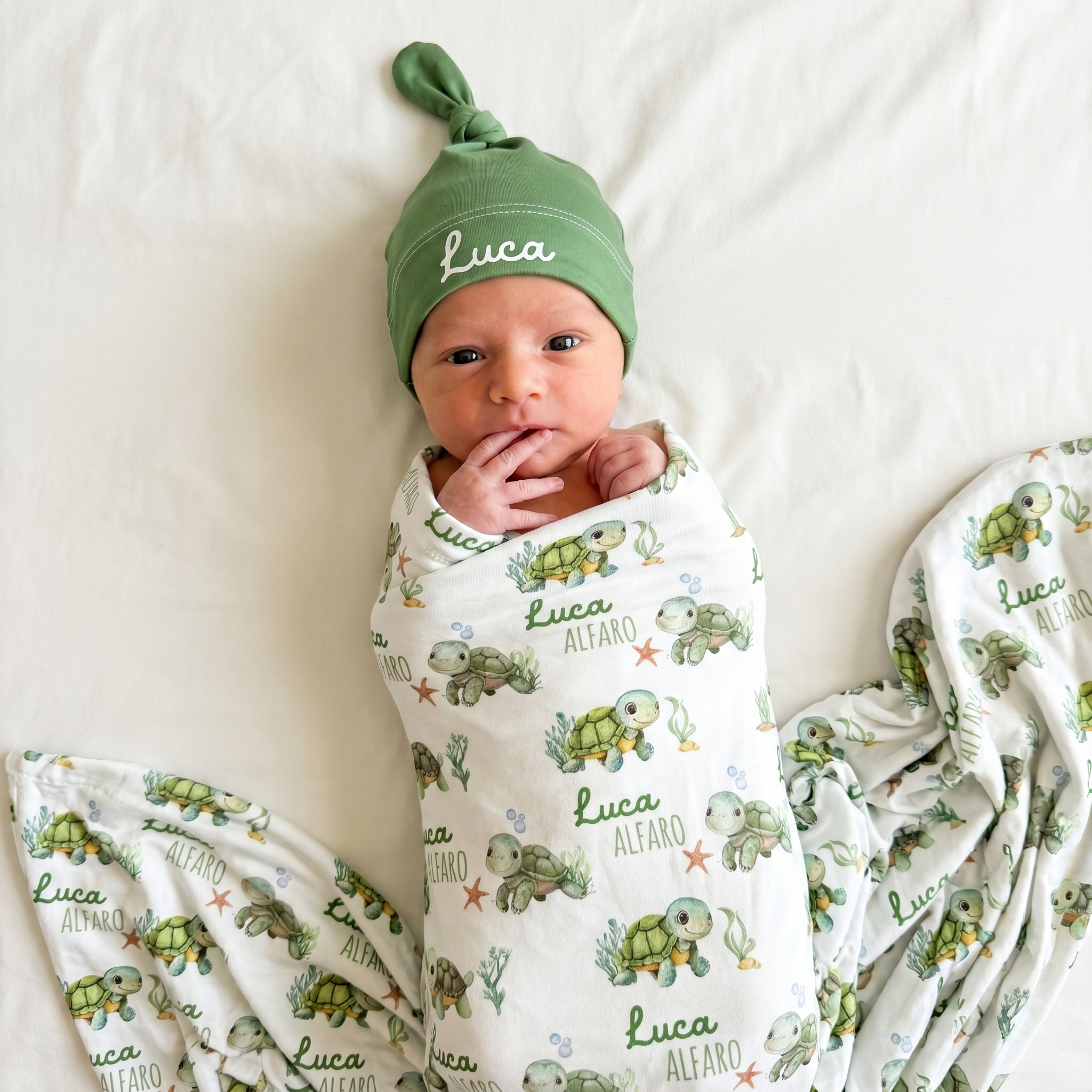 Personalized Knotted Hat in Green