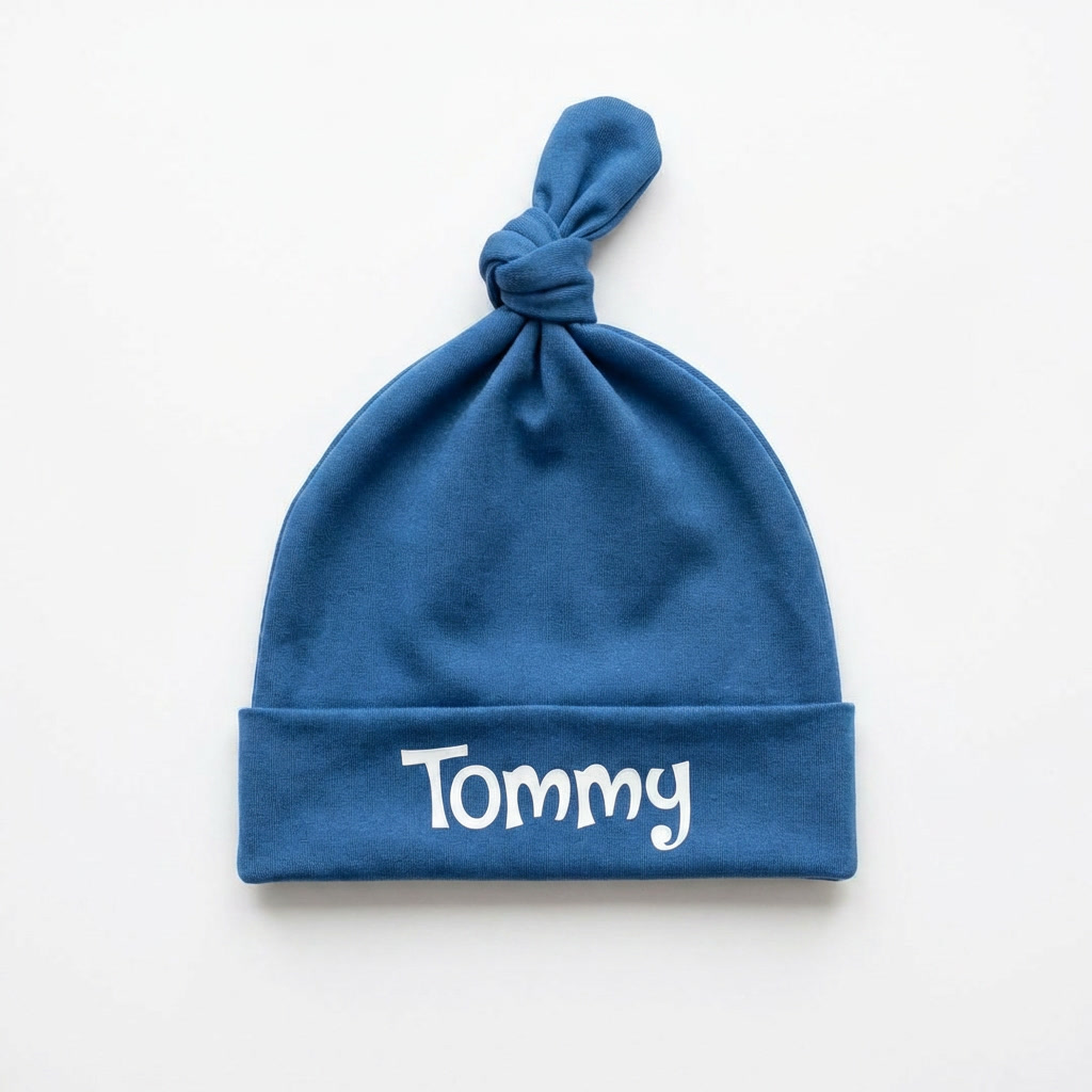 Personalized Knotted Hat in Ocean Blue