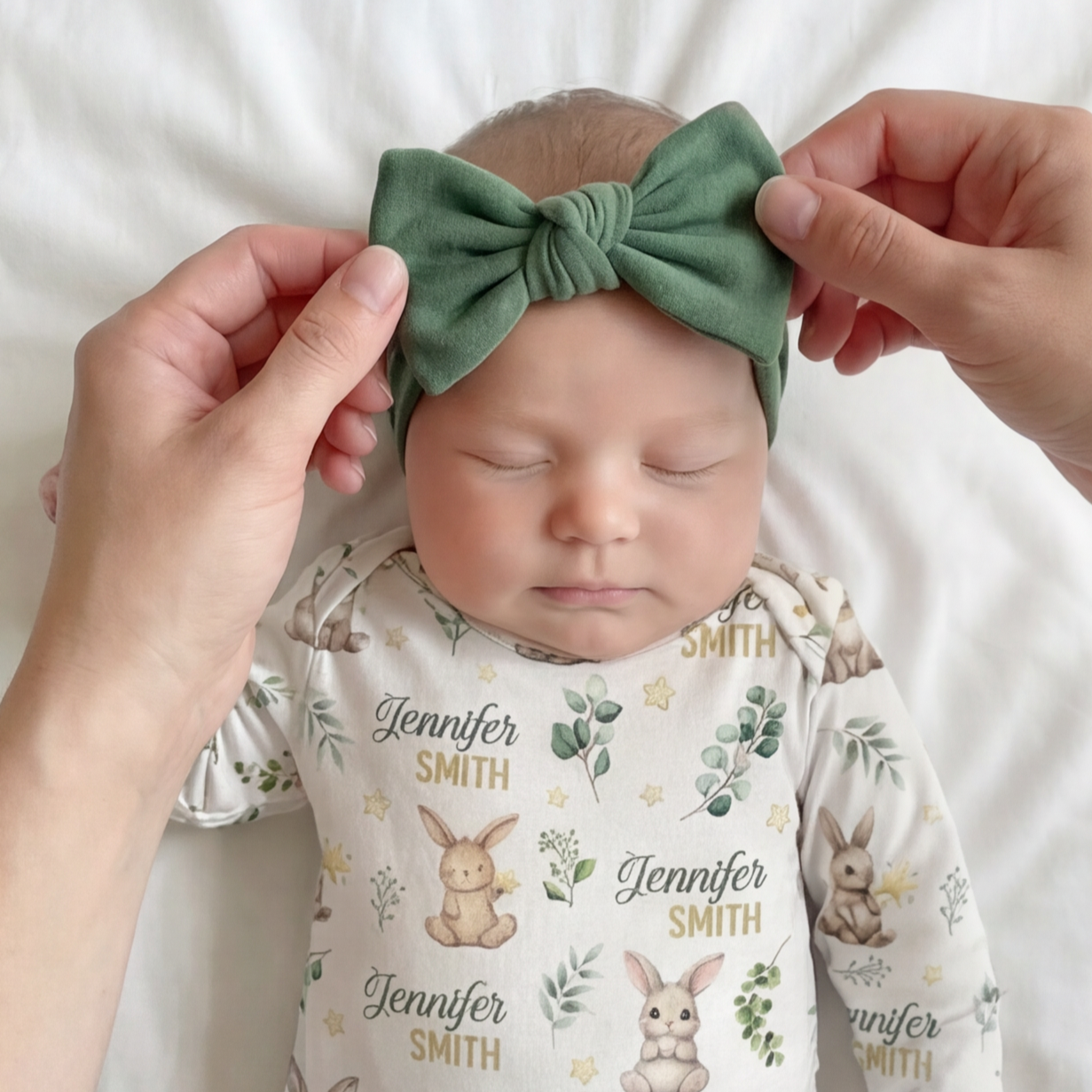 Personalized Bow Headband in Evergreen