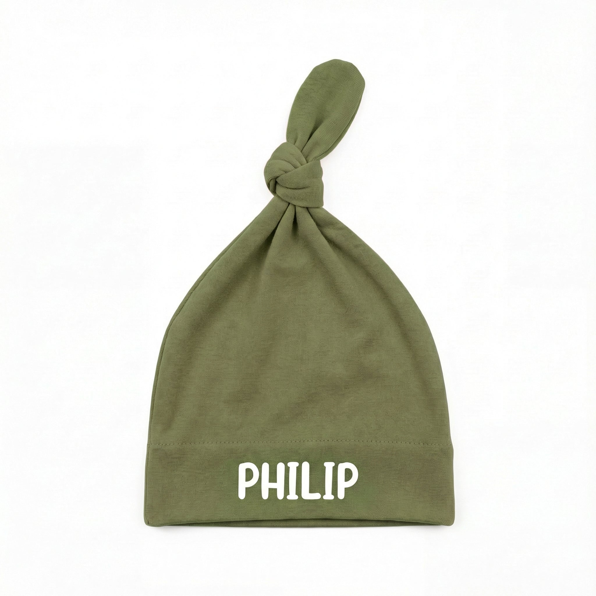 Personalized Knotted Hat in Olive