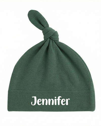Personalized Knotted Hat in Evergreen