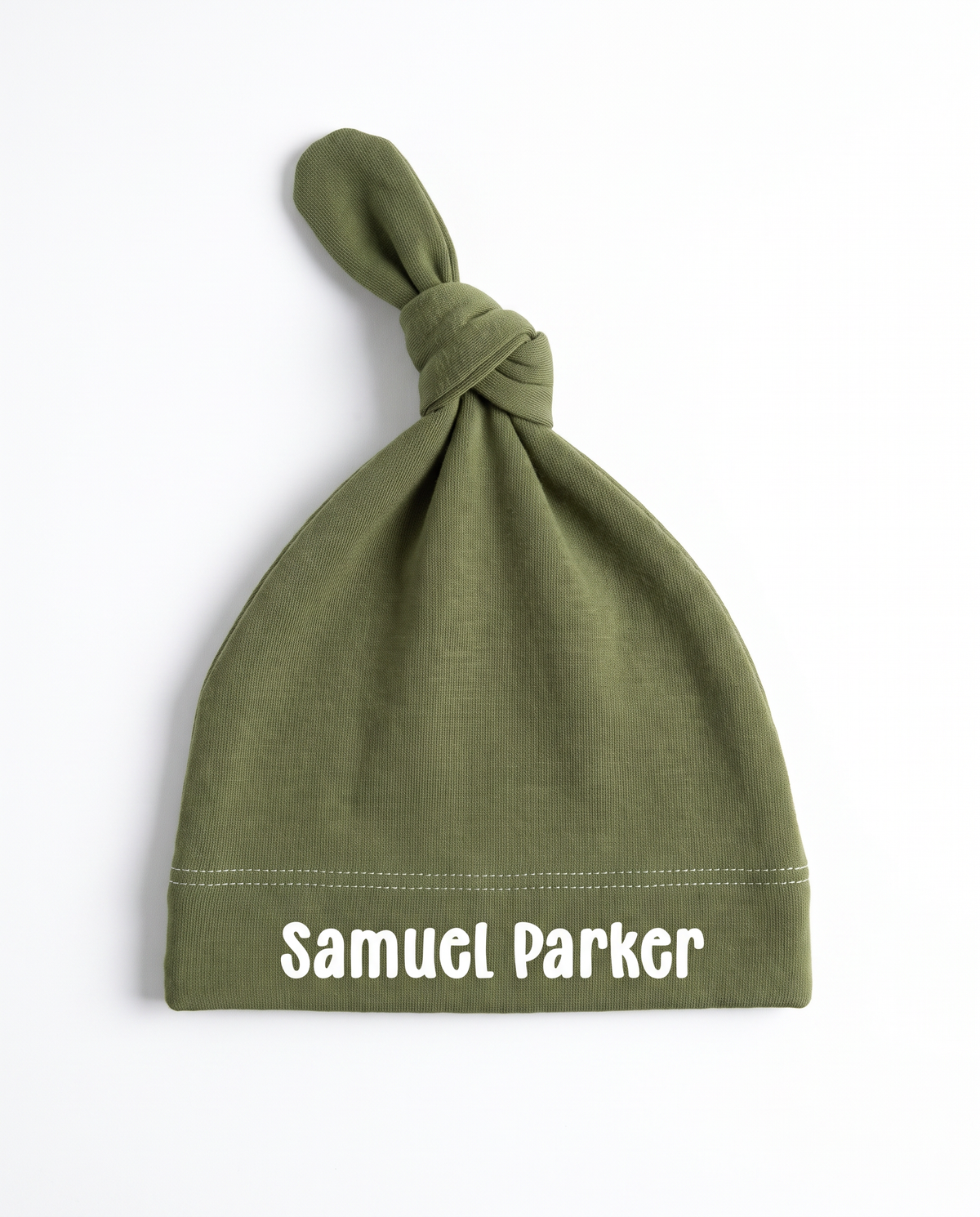 Personalized Knotted Hat in Olive