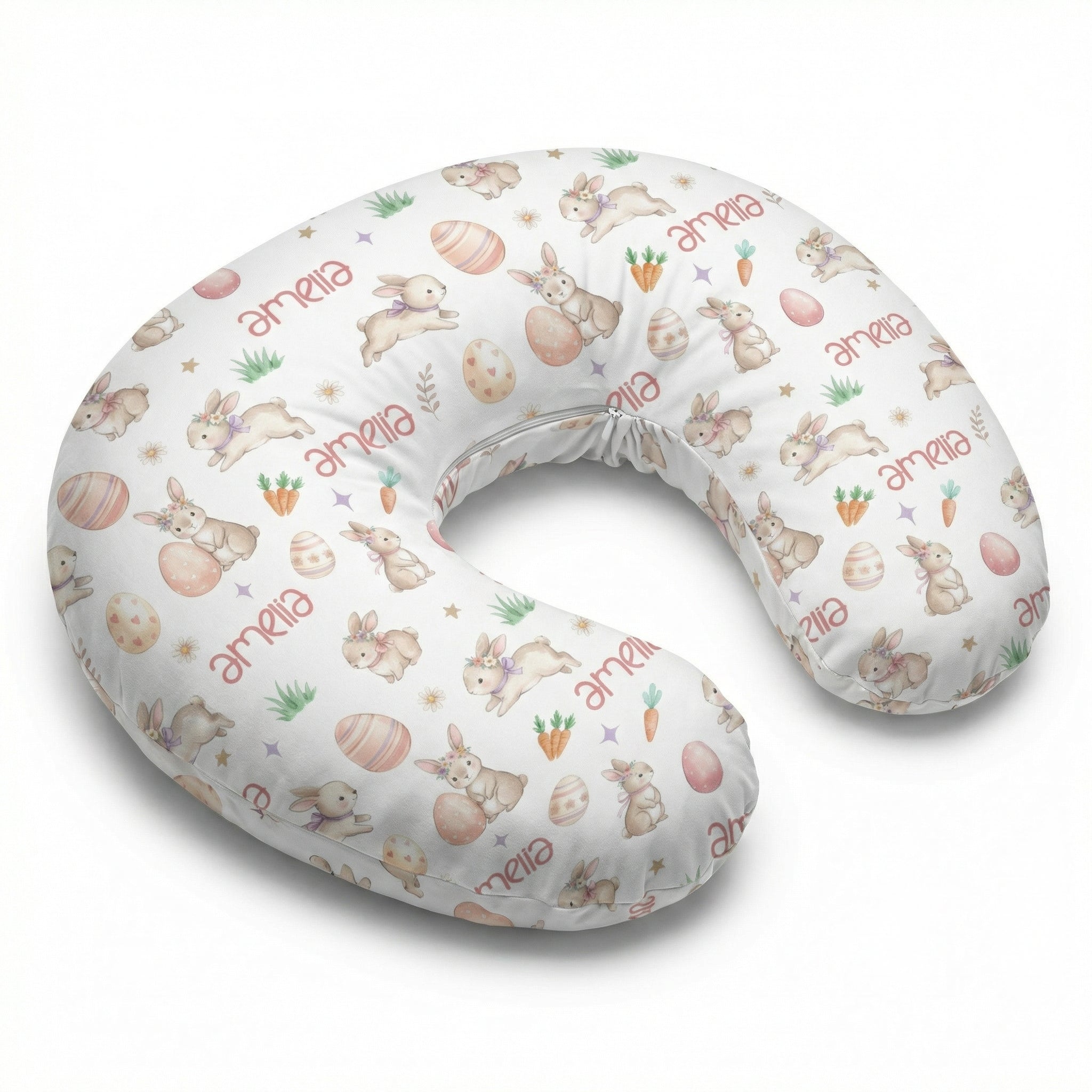 Personalized Nursing Pillow Cover in Pink Easter Eggs