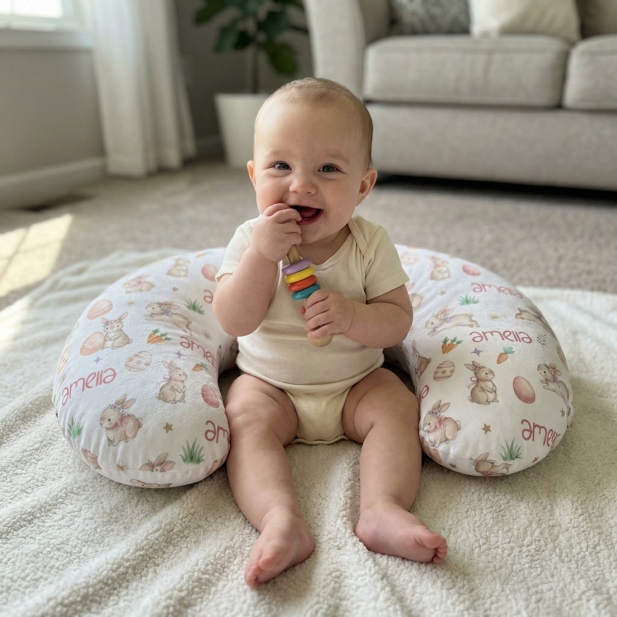 Personalized Nursing Pillow Cover in Pink Easter Eggs