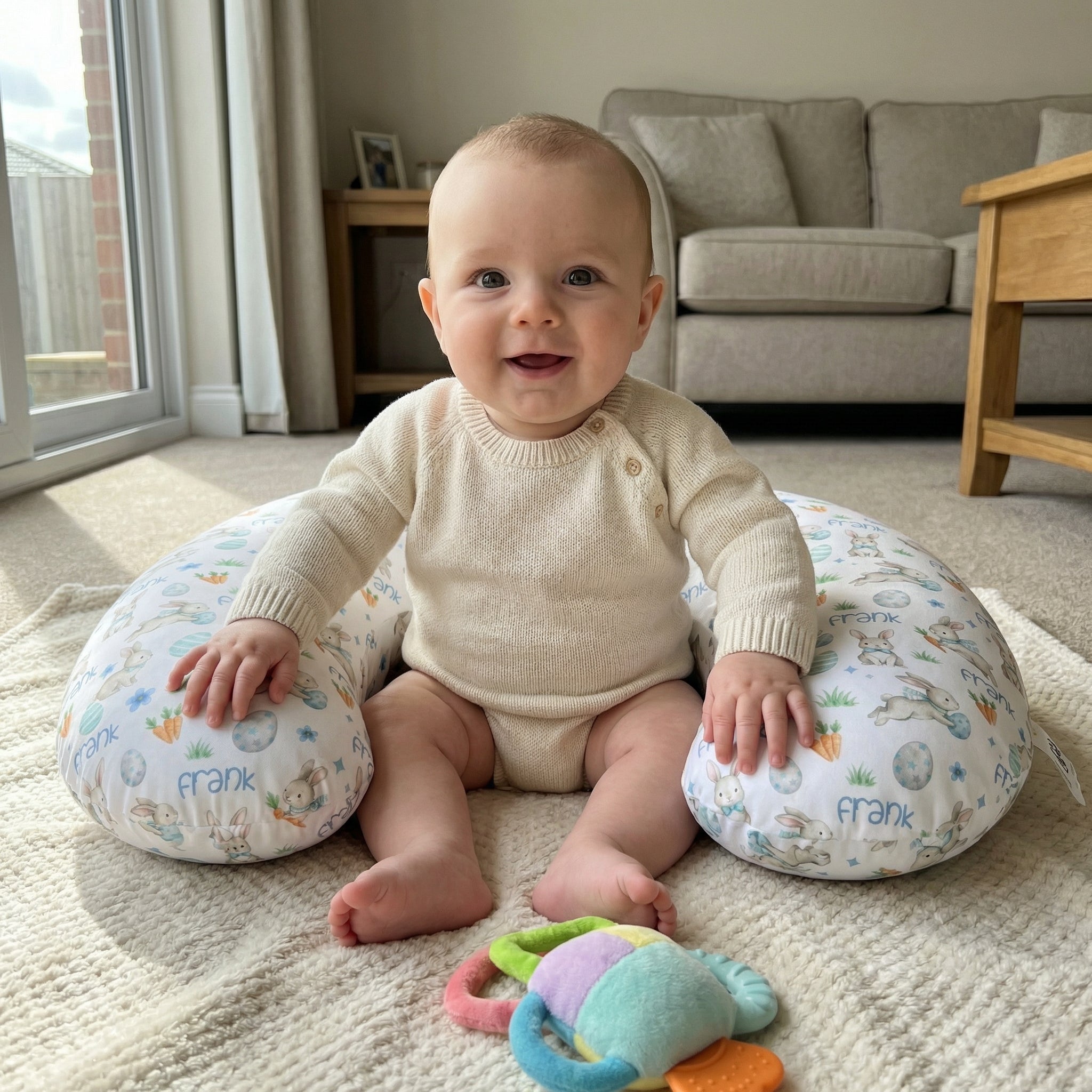 Personalized Nursing Pillow Cover in Blue Easter Eggs