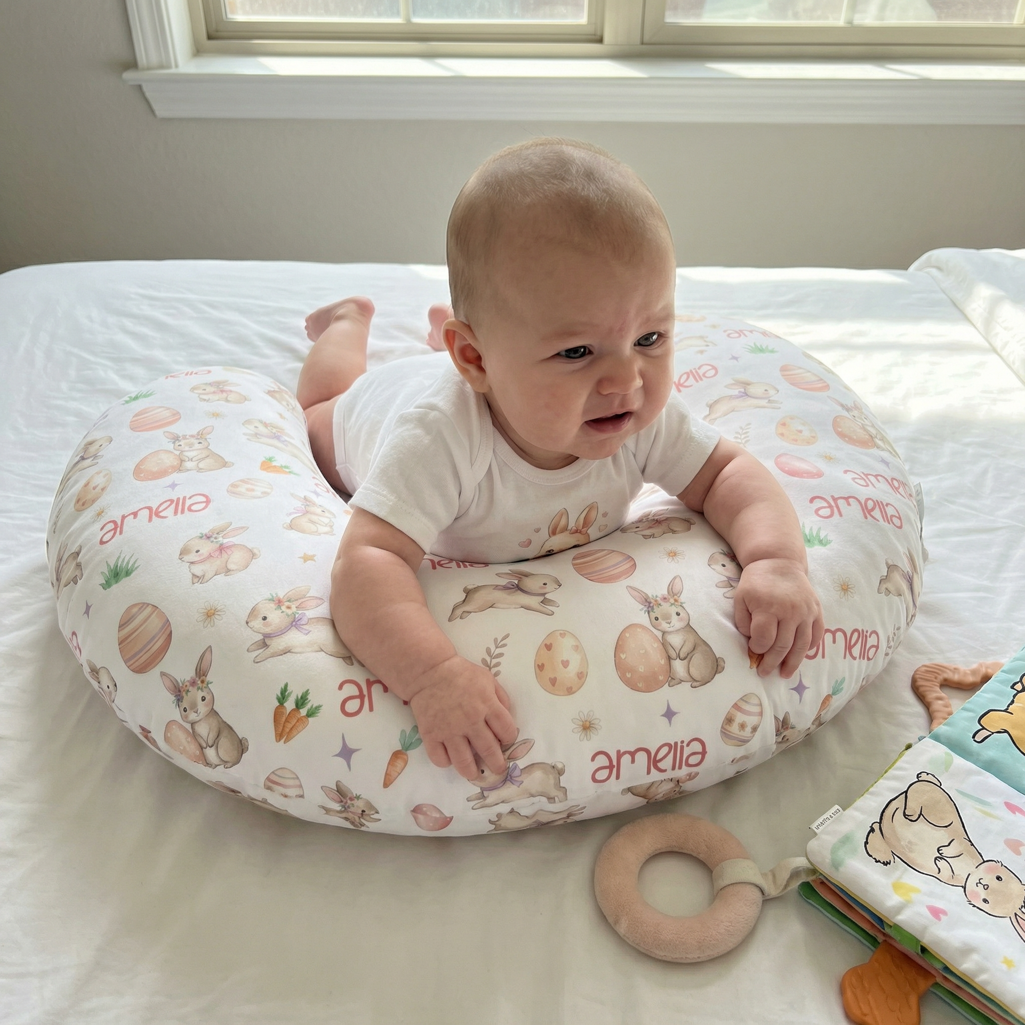 Personalized Nursing Pillow Cover in Pink Easter Eggs