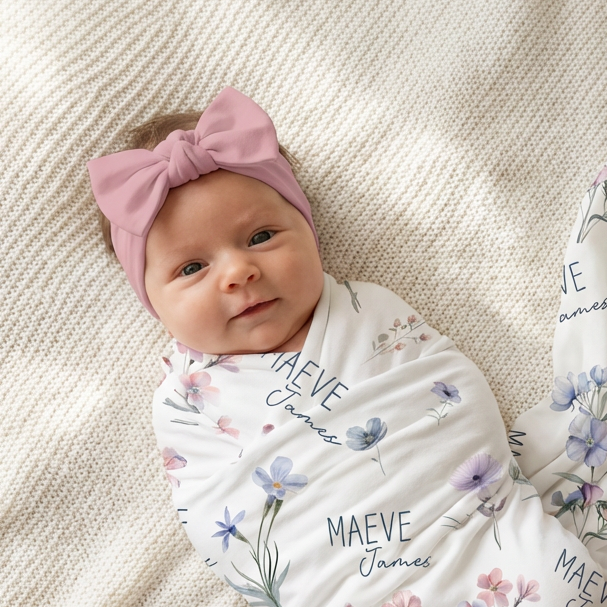Personalized Bow Headband in Muted Pink