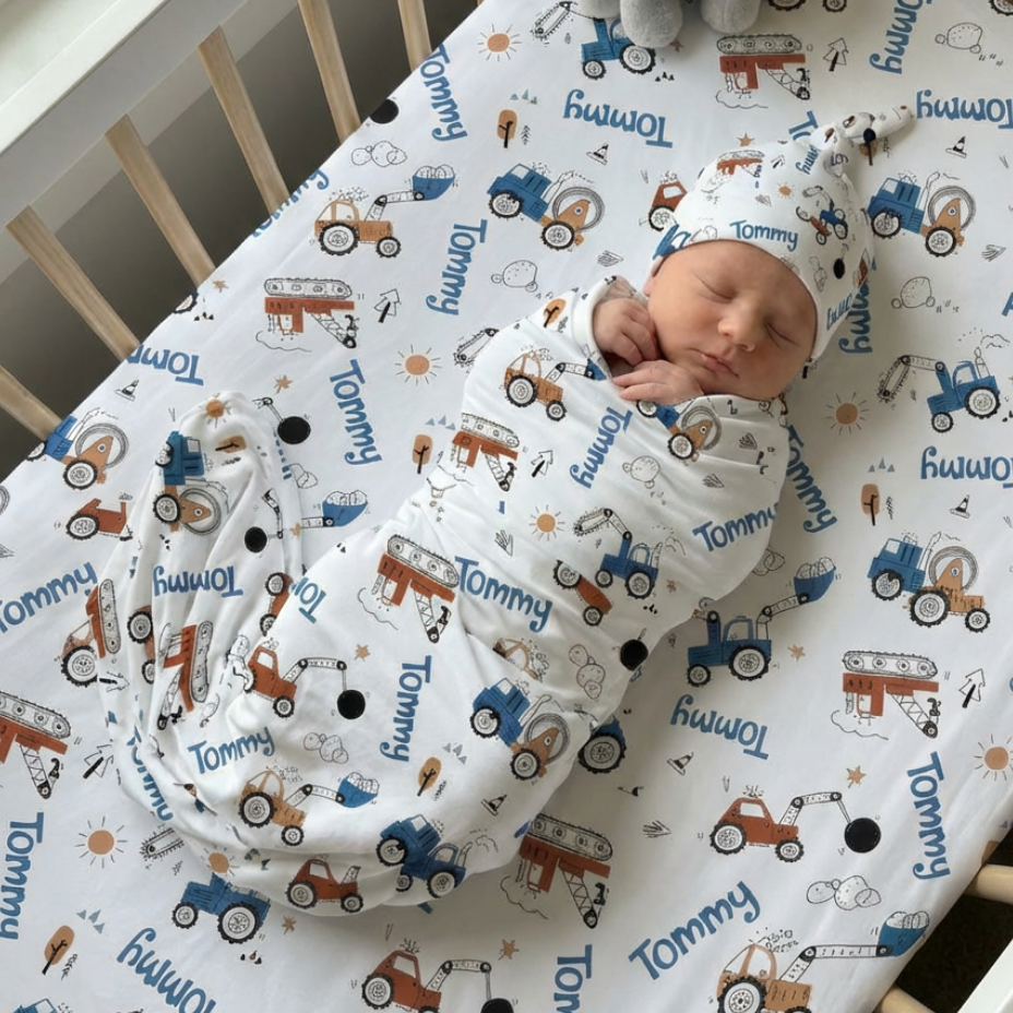 Personalized Knotted Hat in Construction Vehicle