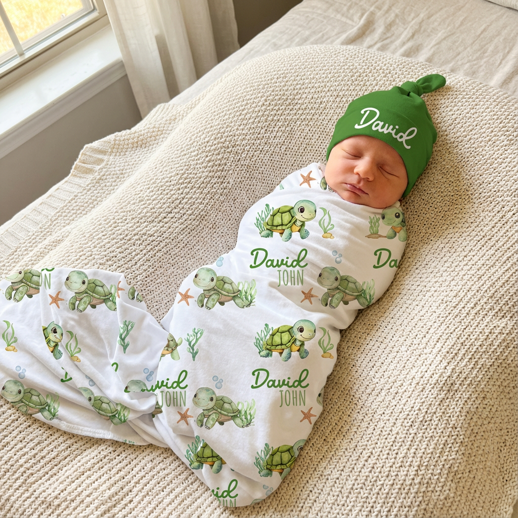 Personalized Swaddle in Sea Turtle