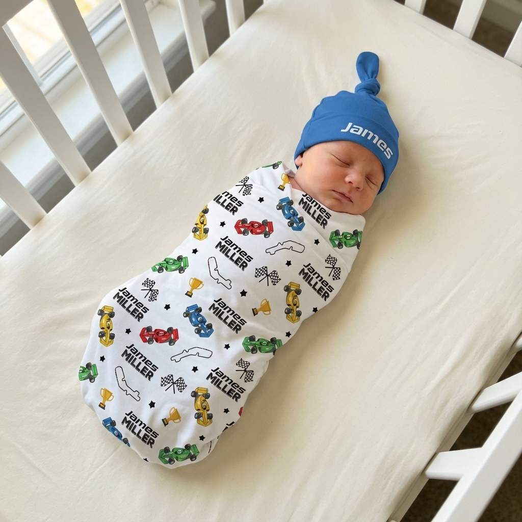 Personalized Swaddle in Pit Crew