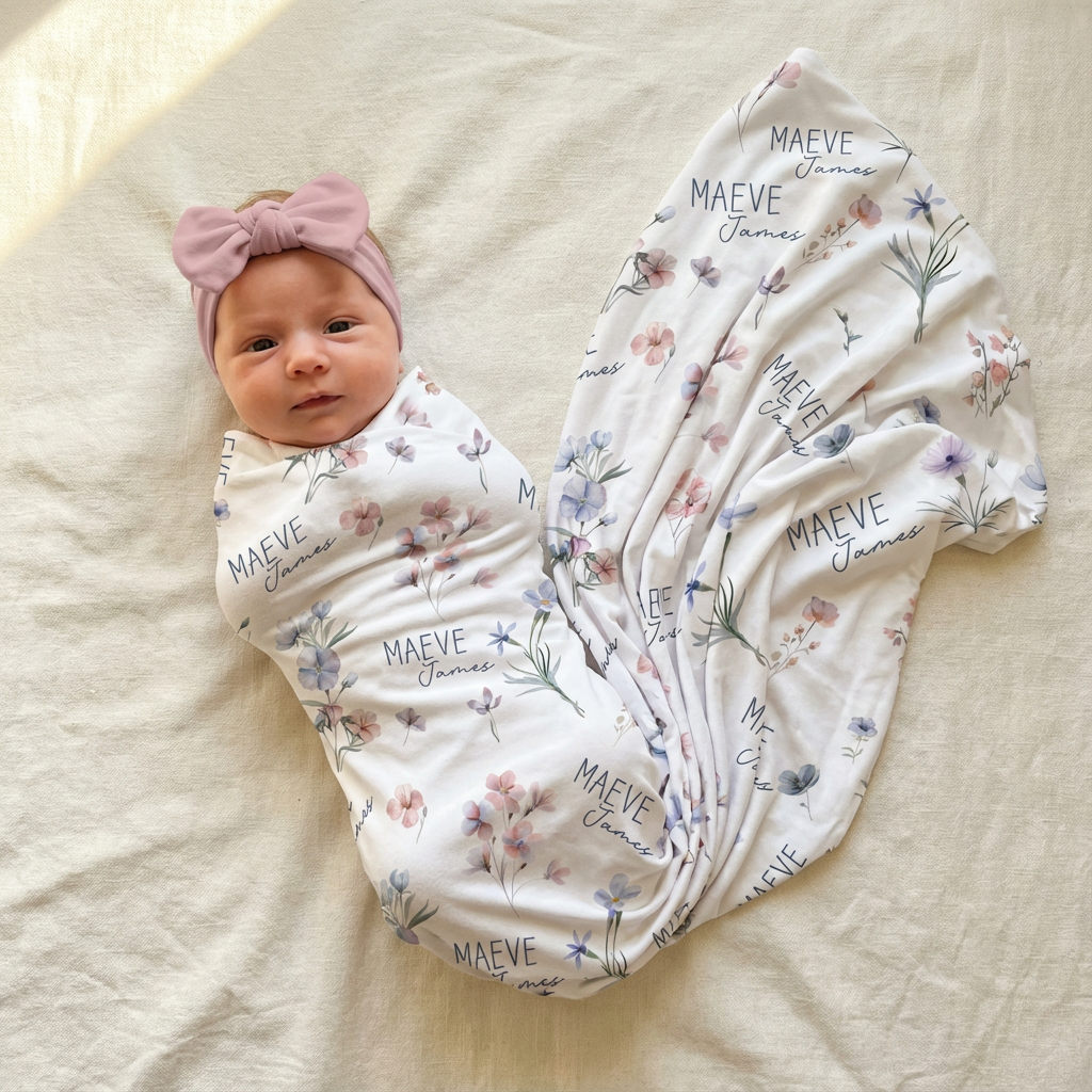 Personalized Swaddle in Pretty Wildflower