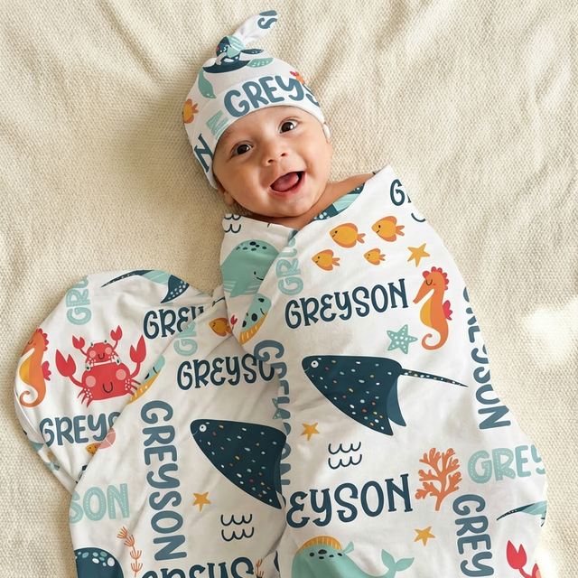Personalized Swaddle in Ocean Animals