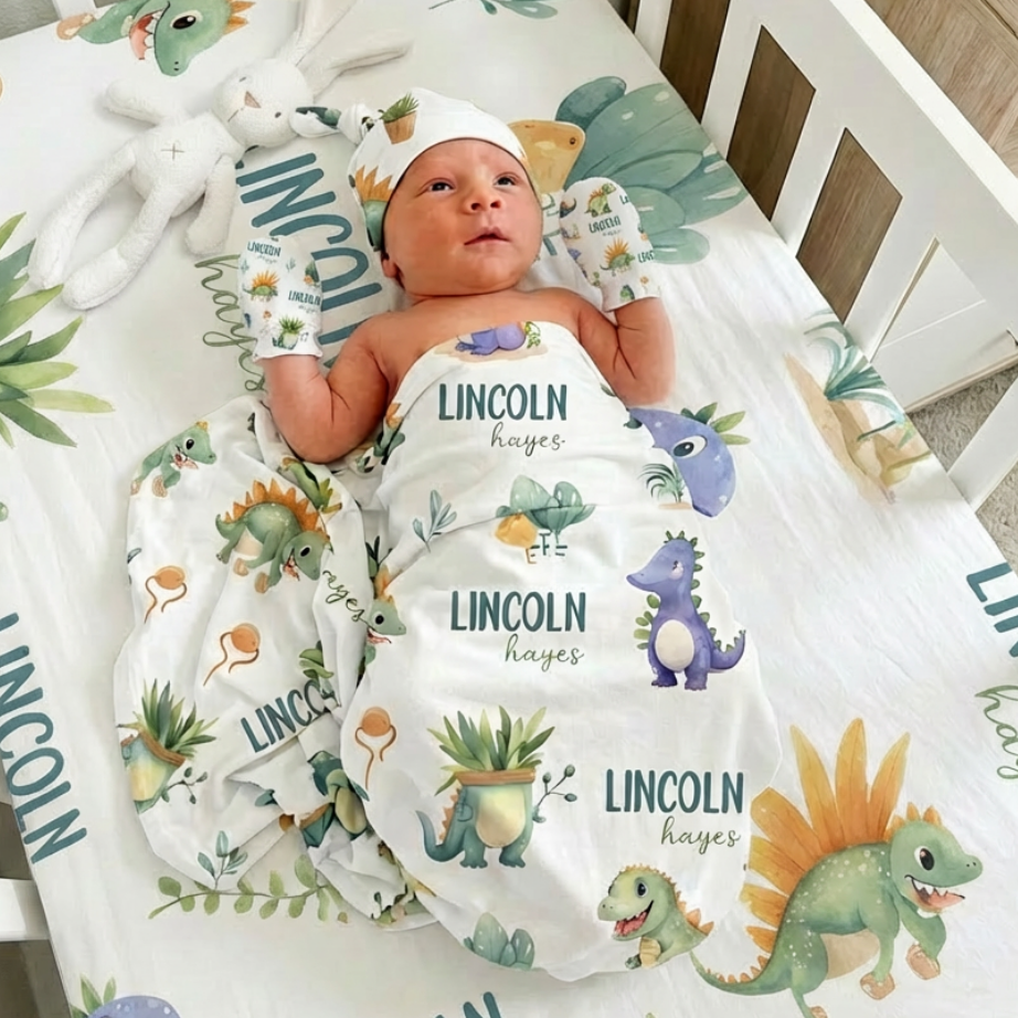 Personalized Swaddle in Dinosaur Boy
