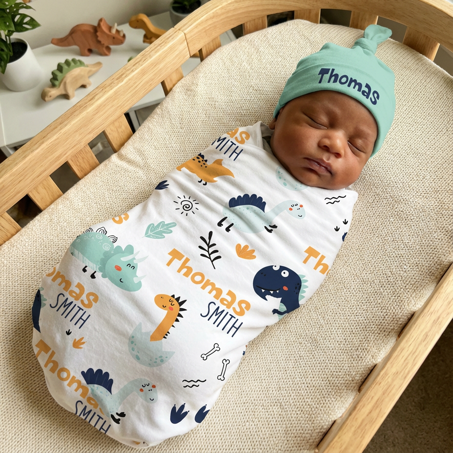 Personalized Swaddle in Cute Dinosaur