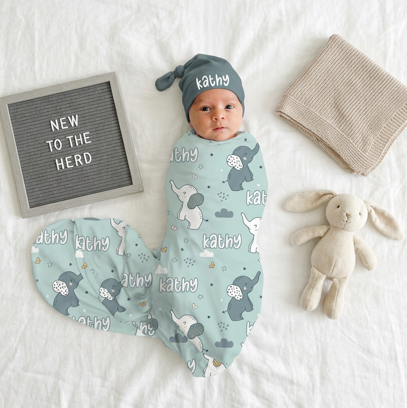 Personalized Swaddle in Elephant