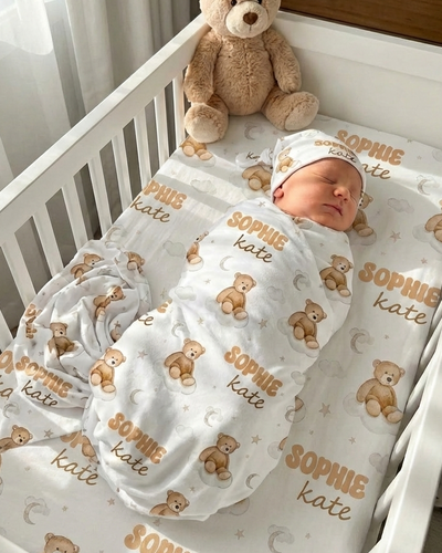 Personalized Swaddle in Teddy Bear