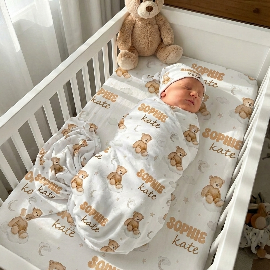 Personalized Swaddle in Teddy Bear