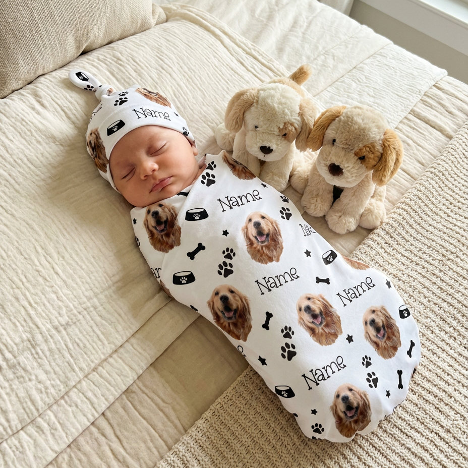 Personalized Swaddle in Custom Dog Portrait