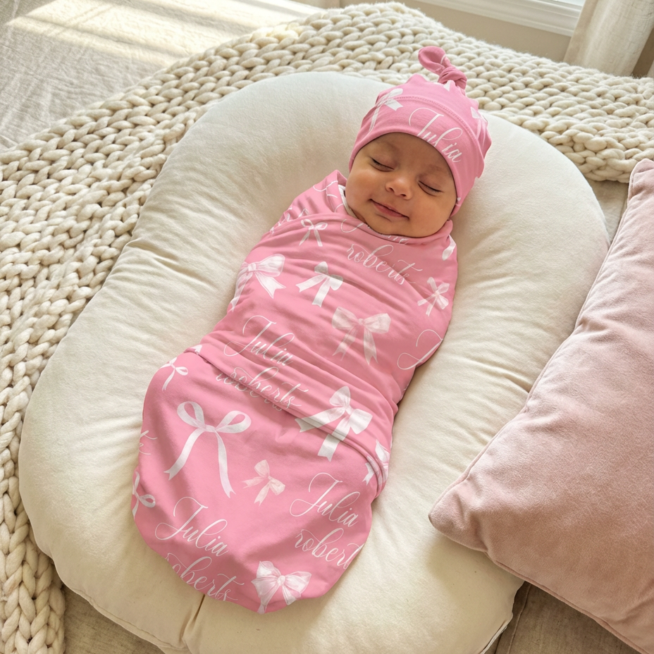 Personalized Swaddle in Pink Coquette Bow
