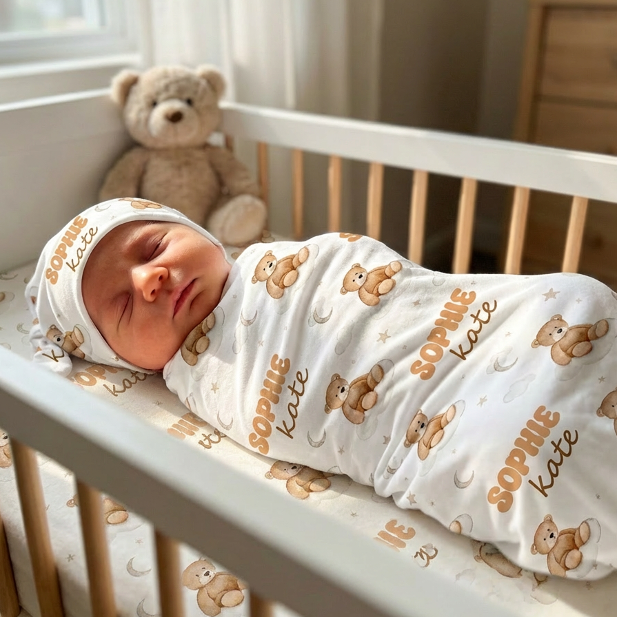 Personalized Swaddle in Teddy Bear