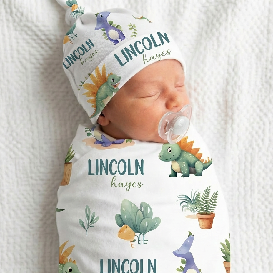 Personalized Swaddle in Dinosaur Boy