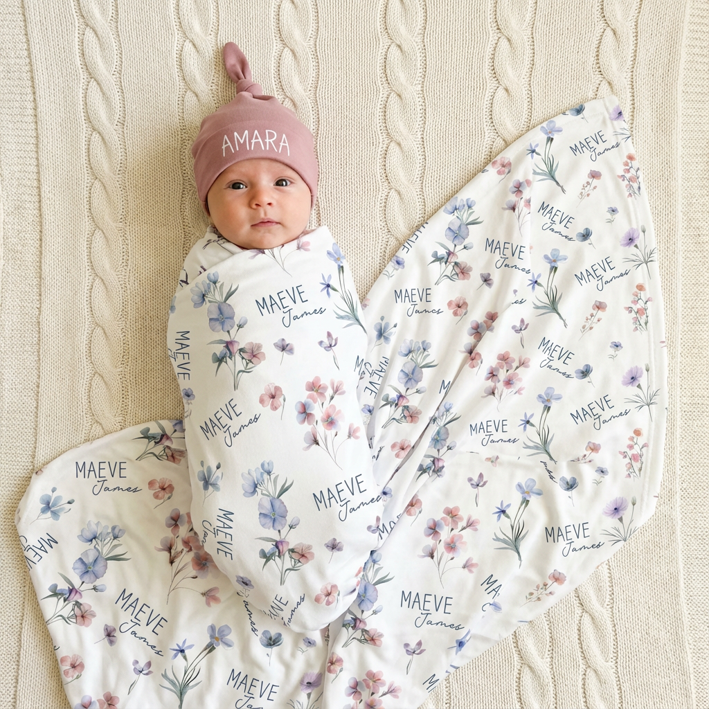 Personalized Swaddle in Pretty Wildflower