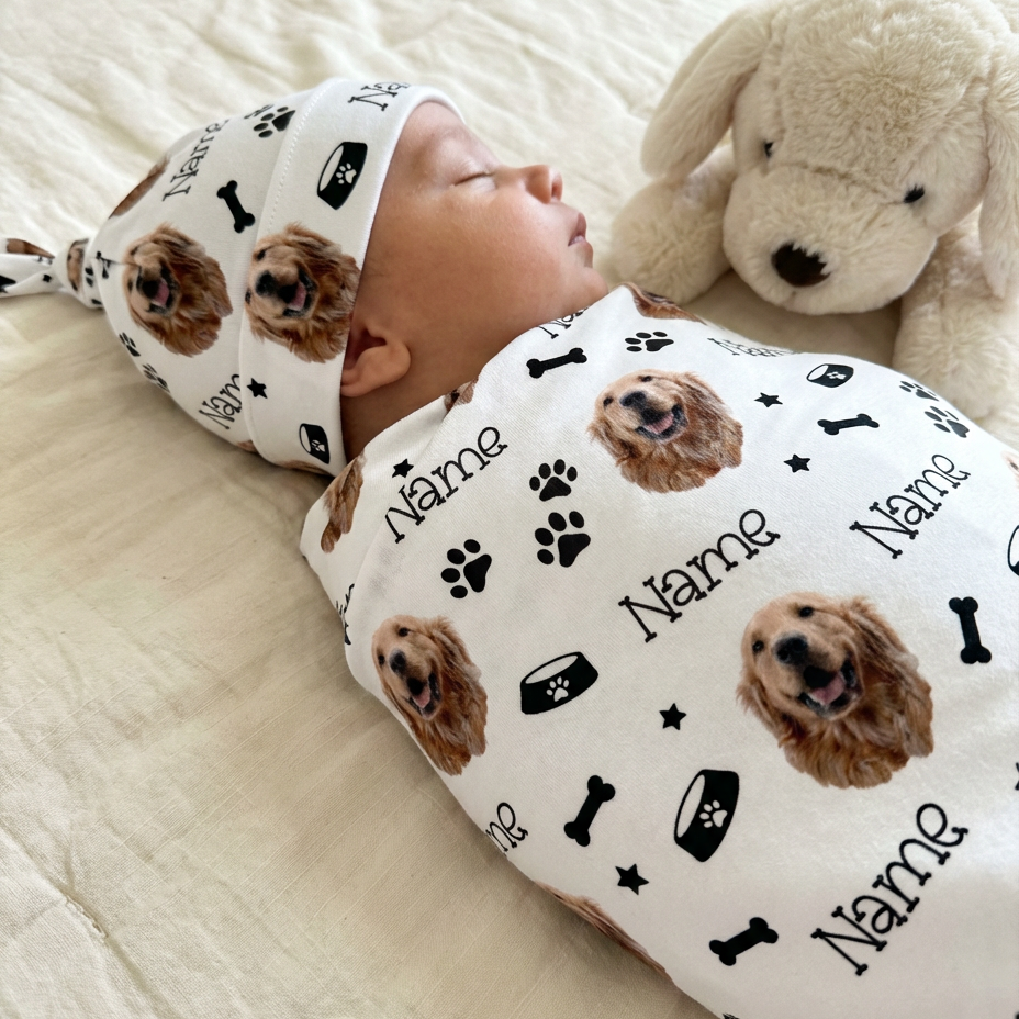 Personalized Swaddle in Custom Dog Portrait