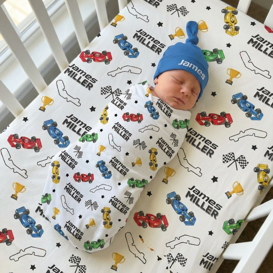 Personalized Swaddle in Pit Crew