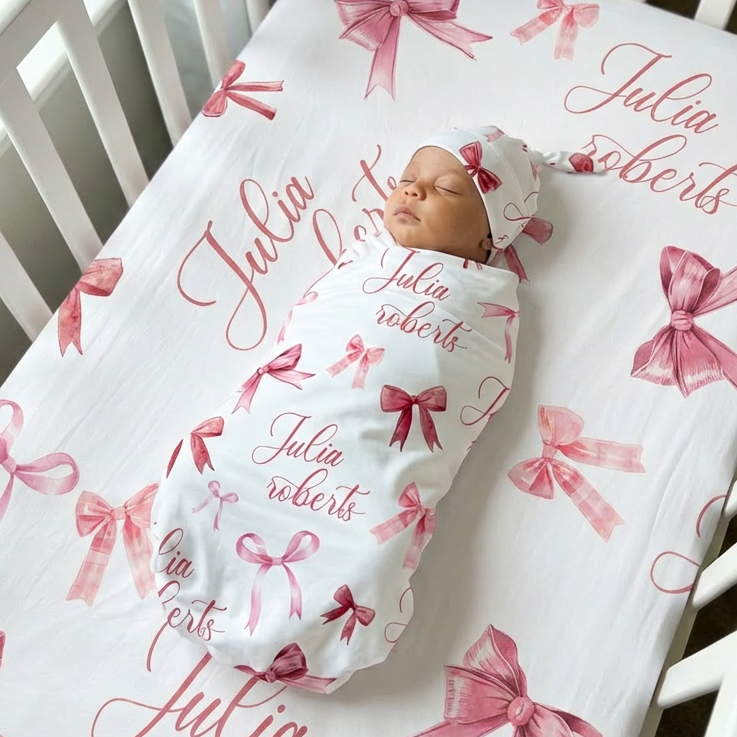Personalized Swaddle in White Coquette Bow