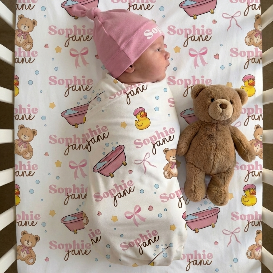 Personalized Swaddle in Bathtime Besties