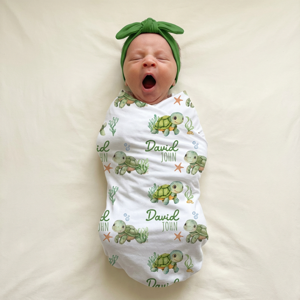 Personalized Swaddle in Sea Turtle