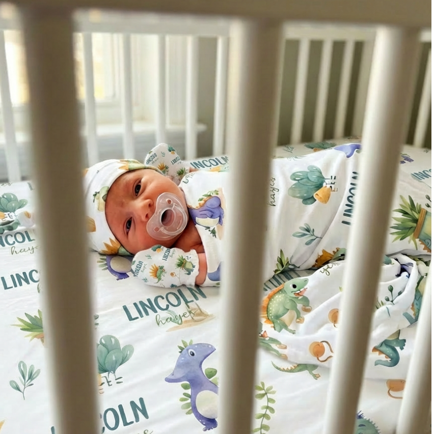 Personalized Swaddle in Dinosaur Boy