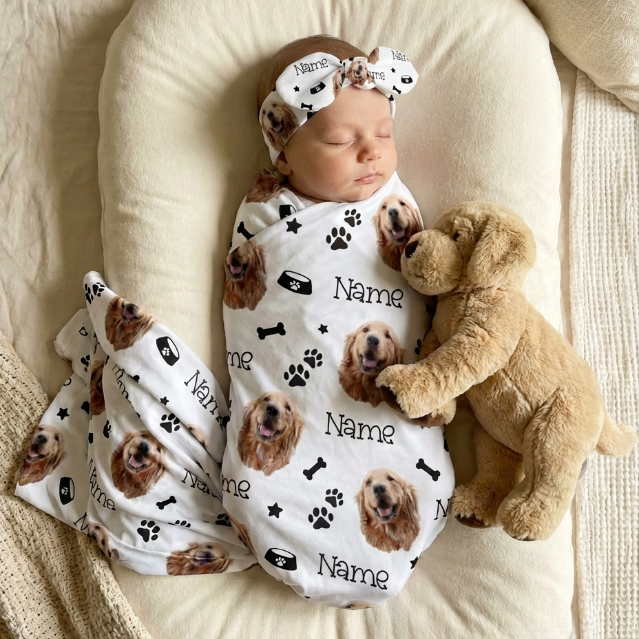 Personalized Swaddle in Custom Dog Portrait