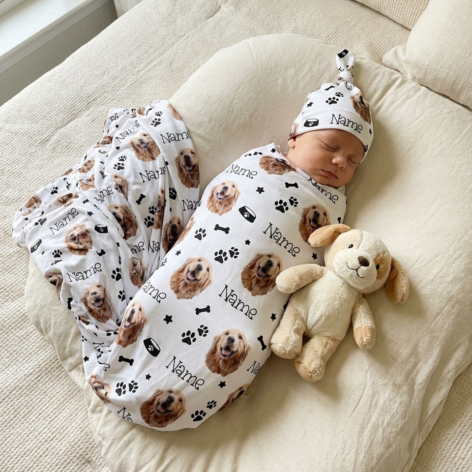Personalized Swaddle in Custom Dog Portrait