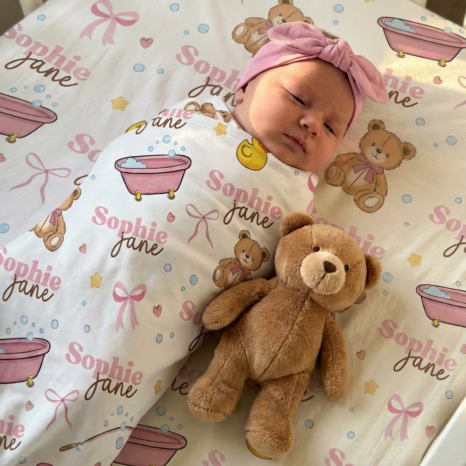 Personalized Swaddle in Bathtime Besties