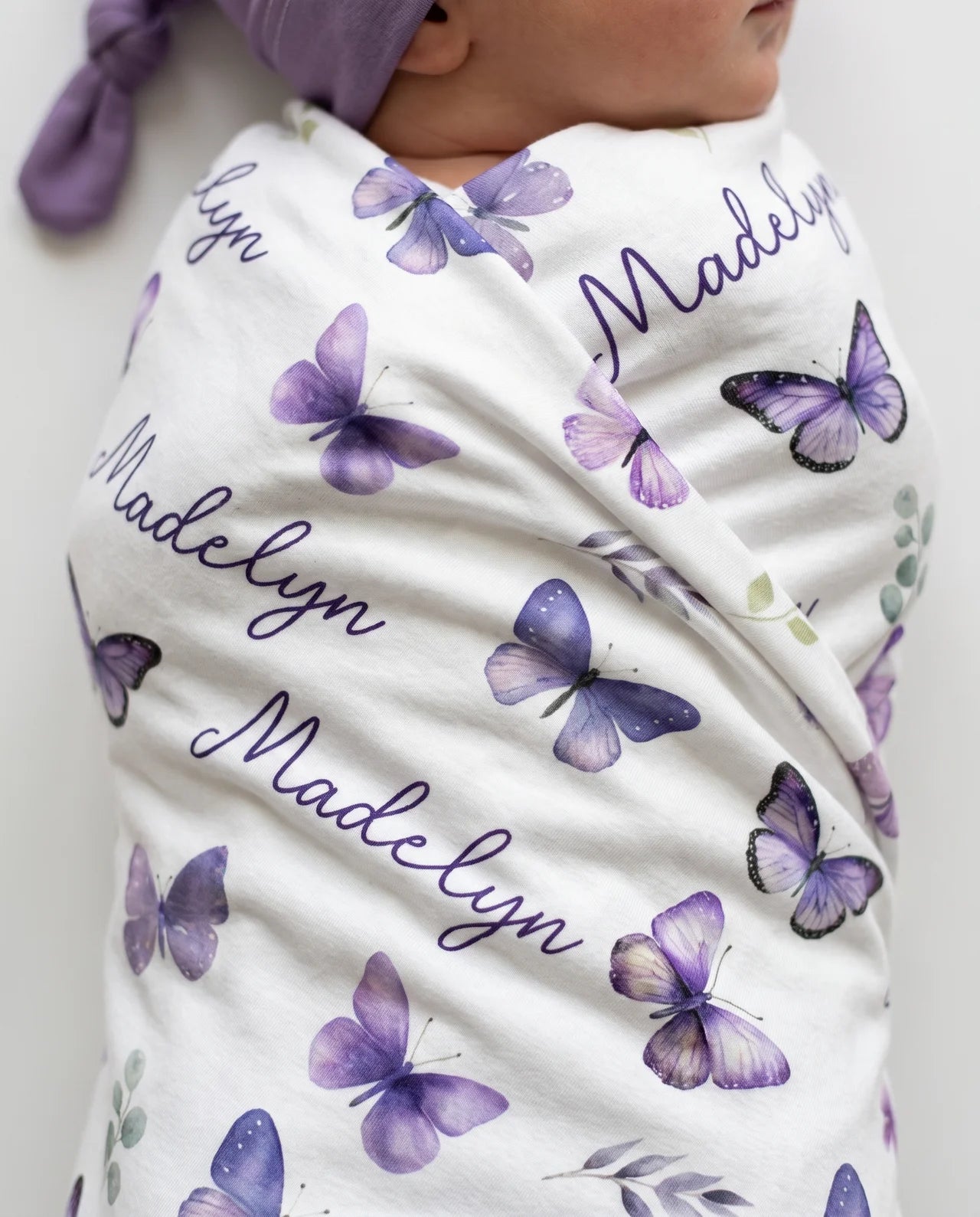 Personalized Swaddle in Purple Butterfly
