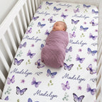 Personalized Crib Sheet in Purple Butterfly