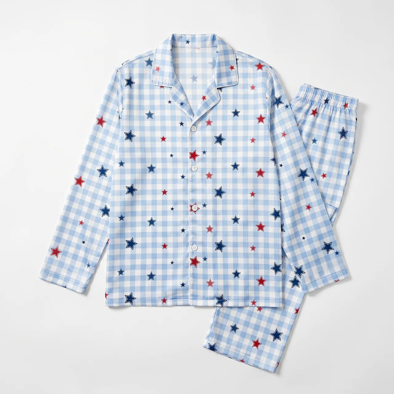 Long-sleeved Men's Pajama Set in Red, Blue and Star