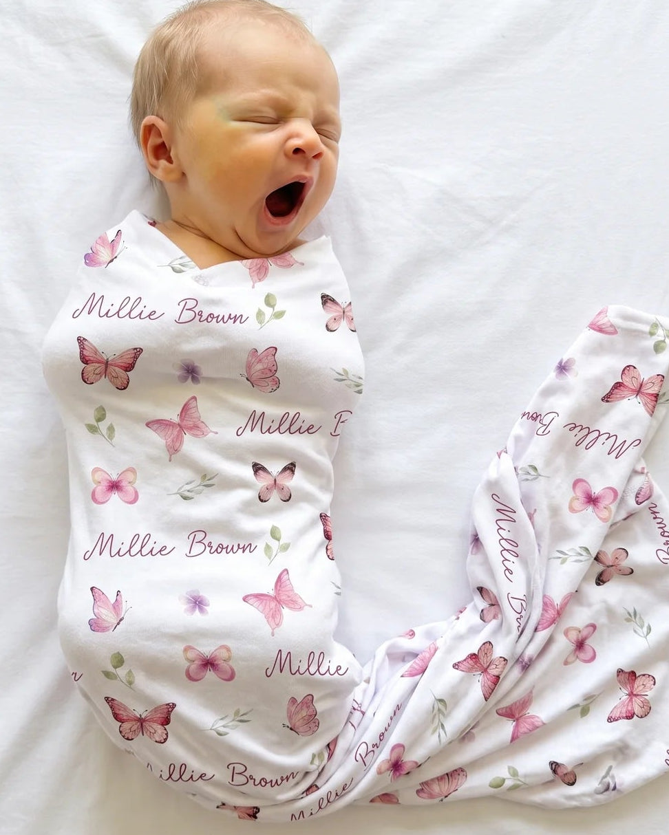 Personalized Swaddle in Pink Butterfly